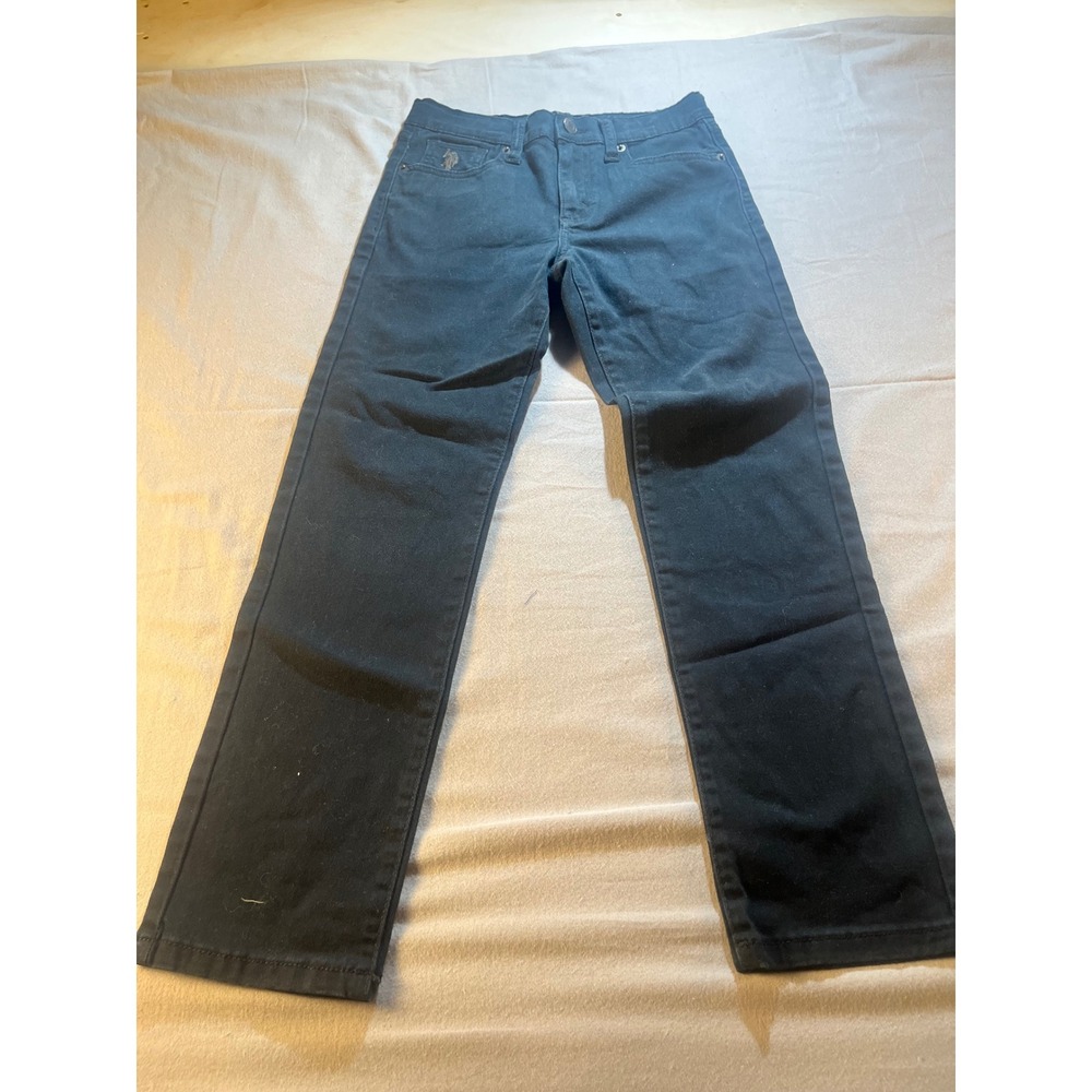 US Polo Assn Boys Dark Denim Straight Leg Jeans Size 10 Adjustable Waist Stretch